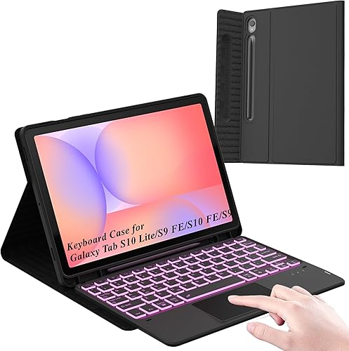 Funda con teclado retroiluminado de 7 colores para Samsung Galaxy Tab S10 Lite/S9 FE/S10 FE 5G 10.9 pulgadas/Tab S9 de 11 pulgadas con soporte para