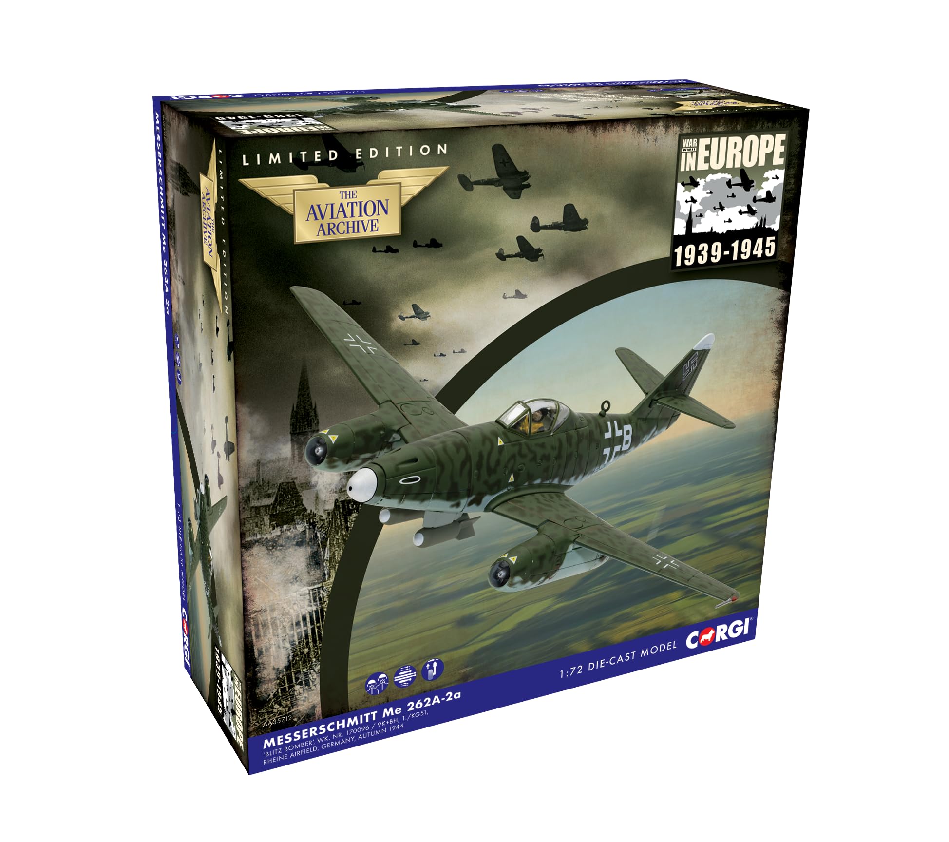 CORGI AA35712 Messerschmitt Me 262A-2a, 'Blitz Bomber' 1944, Modellino da Collezione Pressofuso, dai 14 anni in su