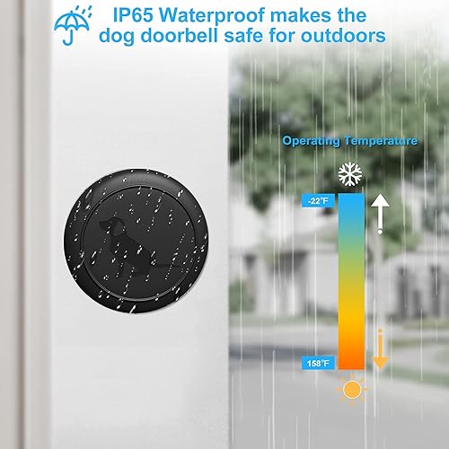 Miniatura 6 de Timbre inalámbrico para perro, campanas de perro para entrenamiento de orinal IP65, impermeable, botón táctil, timbre de 1000 pies de largo alcance