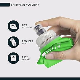 FITLY Soft Flask - 10 oz (300 ml) - Shrink As You Drink Pocket Soft Water Bottle for Hydration Pack/Running Vest - Folding Water Bottle for Running, Hiking, Cycling - Ski Water Bottles - Green