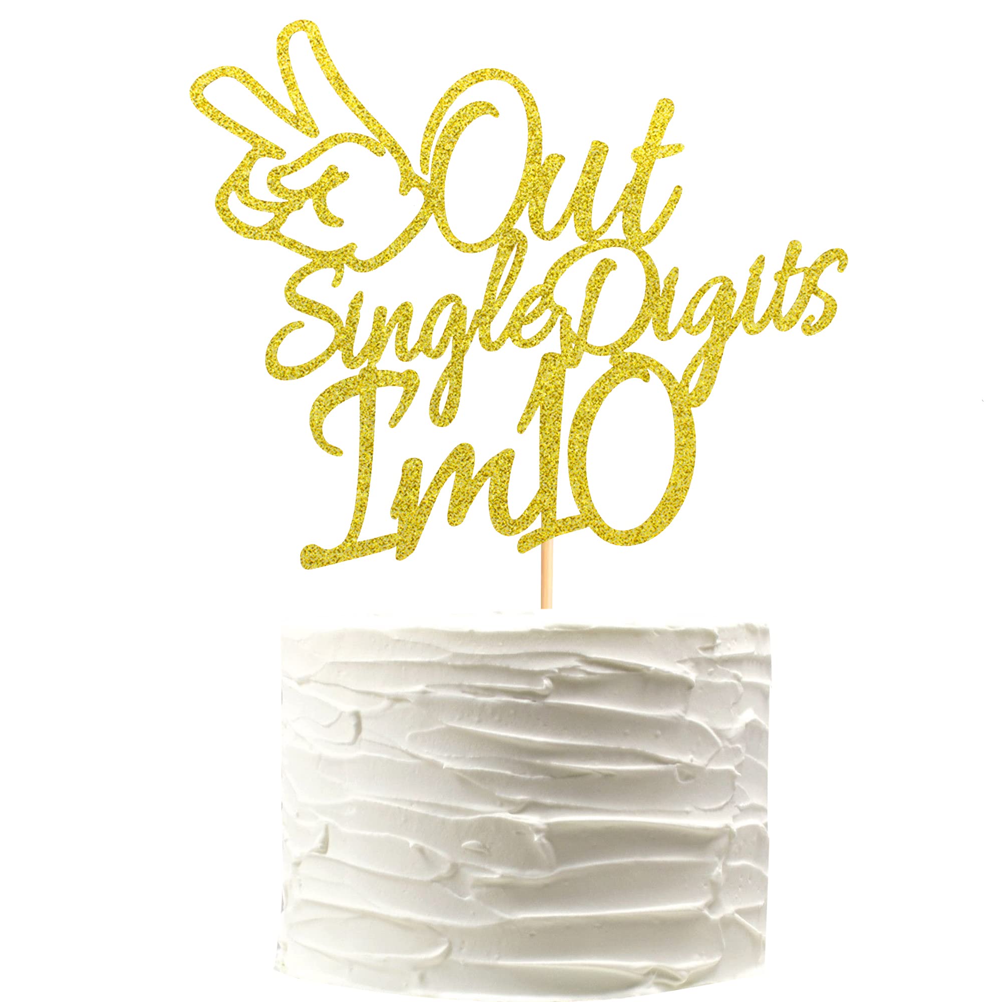 Topper Per Torta 10 Anni - 'Out Single Digits I'm 10' - Decorazione Glitter Rosa Oro Per Decimo Compleanno, In Cartoncino E Bambù, Alimento Sicuro