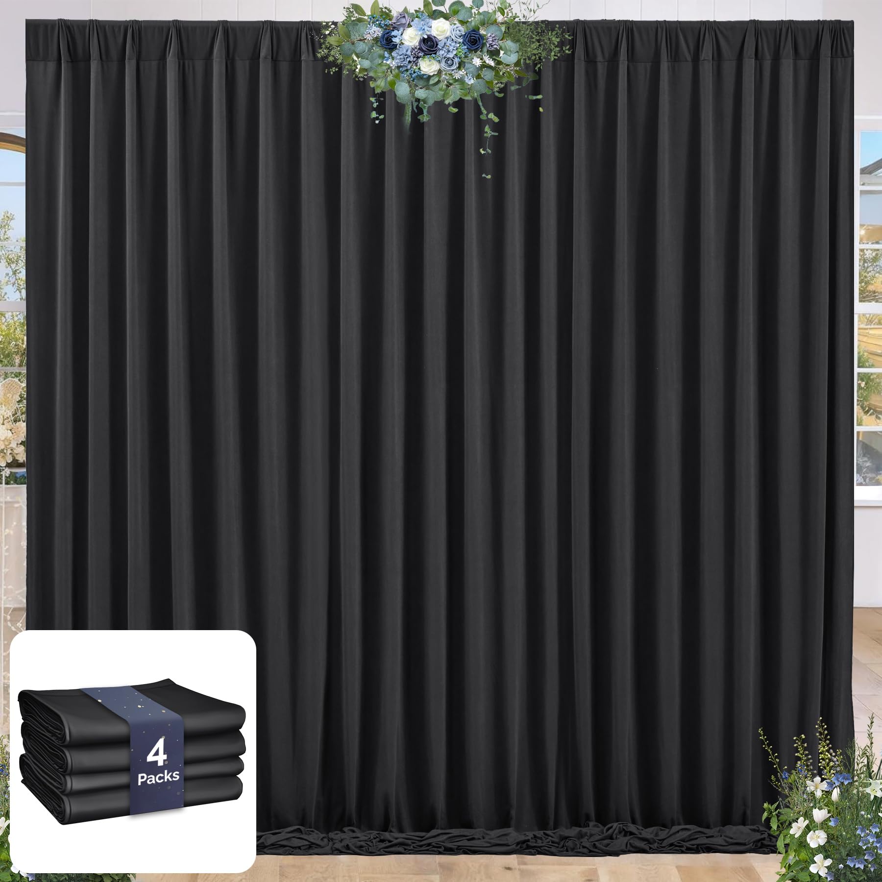 (similar)16x10ft Black Backdrop Curtain Polyster Curtain Panels for Backdrop Black Photo Backdrop Drapes Wrinkle Free Curtains for Backdrop Decoration Halloween Party Haunted House Event Photography, 4 Panels