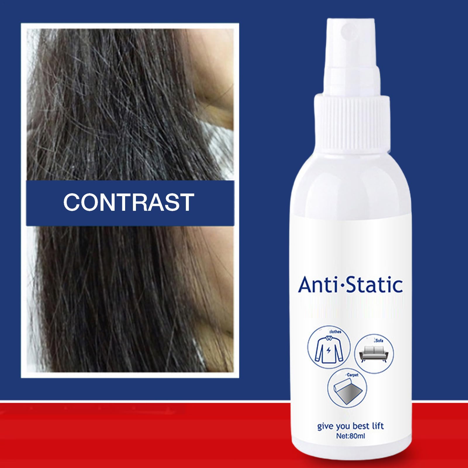Spray Antistatique Pour Vêtements - Flacon 80ml Élimine Instantanément L'Électricité Statique Cheveux Et Tissus - Adoucissant Instantané Anti-Frisottis pour Vêtements et Tapis