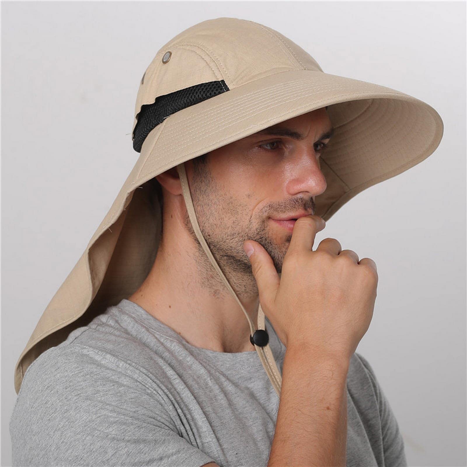 Sombrero de pescador de verano para hombres y mujeres, sombrero de algodón con solapa para el cuello, protección al aire libre, ala ancha, sombrero de pesca