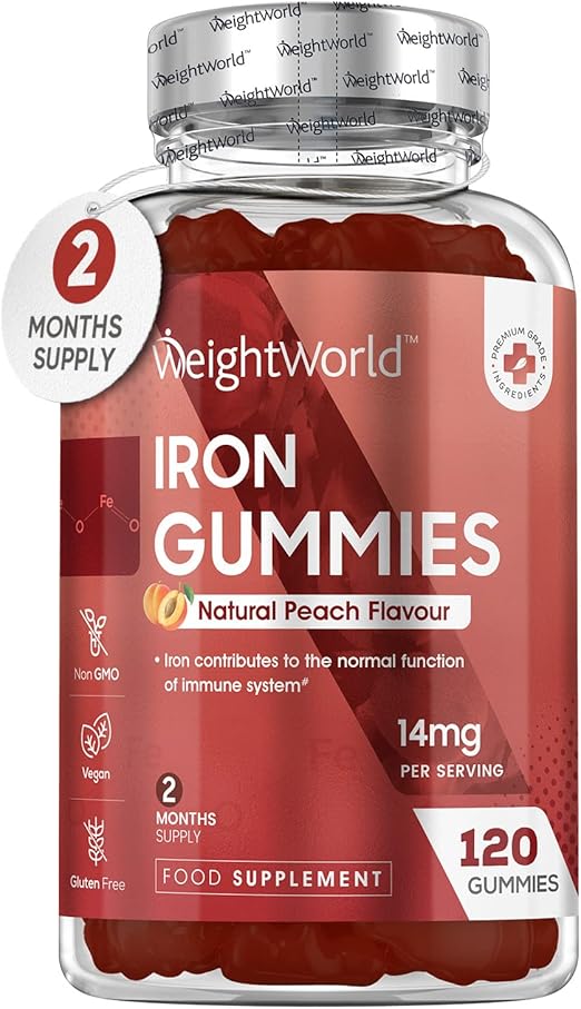 Iron Gummies 14mg 120 Vegan Ferrous Fumarate Gummies (2 Months Supply