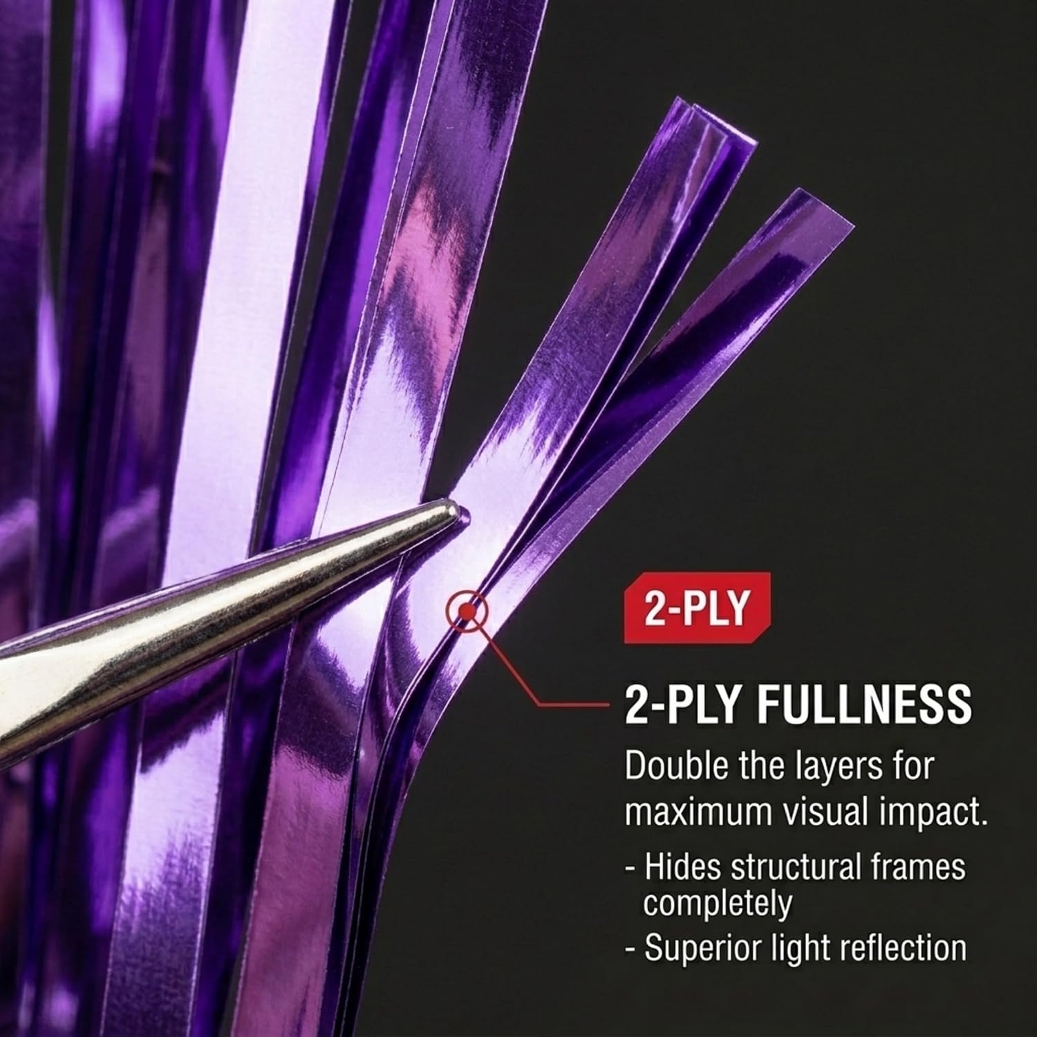 Anderson’s Deluxe 2‑Ply Metallic Purple Fringe,15" x 10' High‑Impact Event Garland for Parades, Proms, Graduations, Parties, Stages, Photo Backdrops & Indoor/Outdoor Decorations