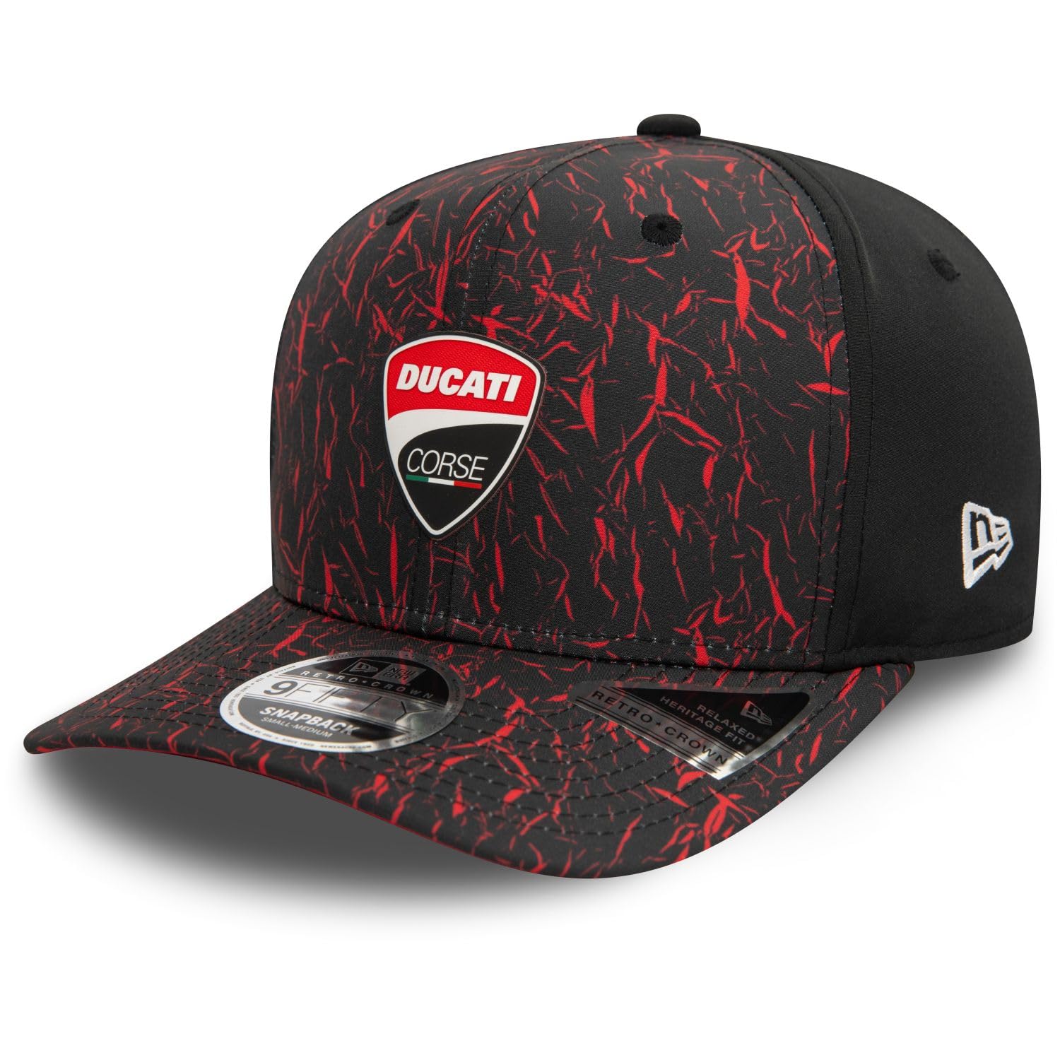 New Era Gorra de béisbol 9Fifty Crinkle AOP Ducati Motor Logo para adulto, color negro