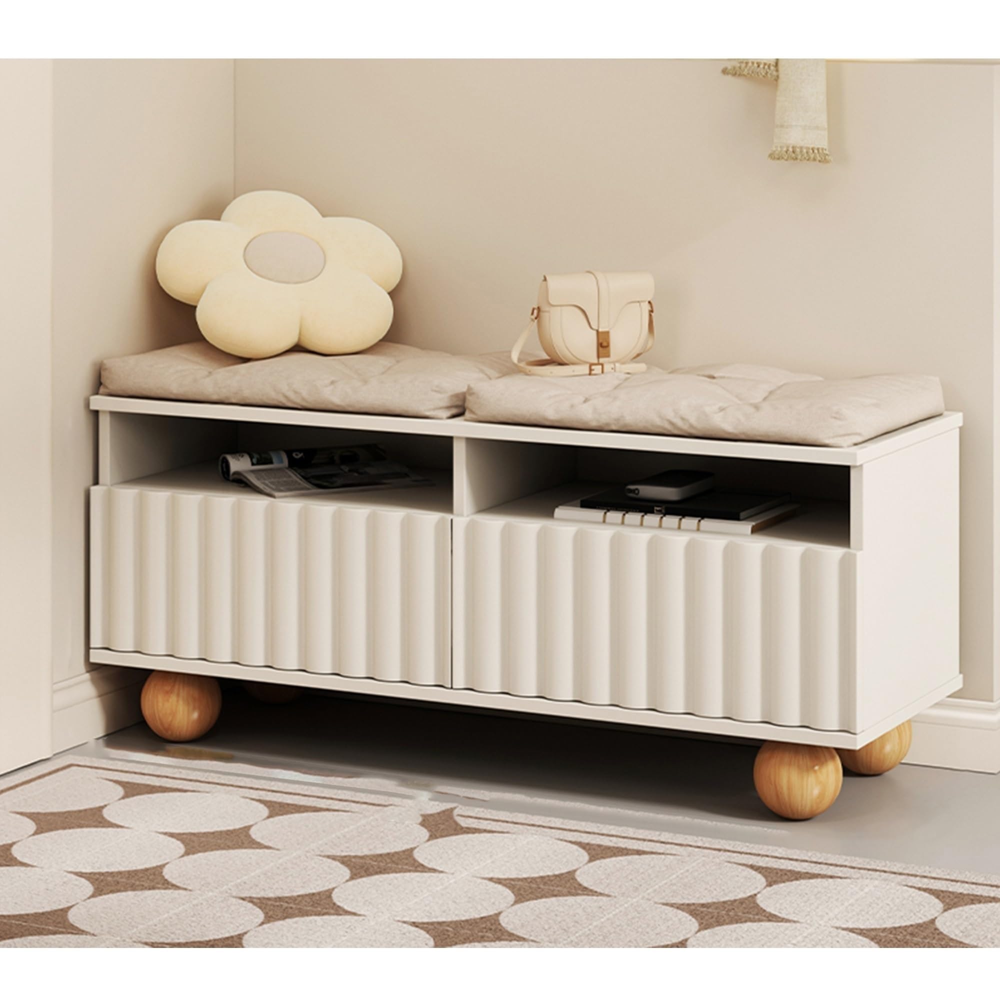 LWJSOCP White Shoe Storage Bench with Cushion Seat 2Door Shoe Rack Cabinet Hidden nizer for Foyer Hallway MudroomStylish Shoe Cabinet with Storage Solution