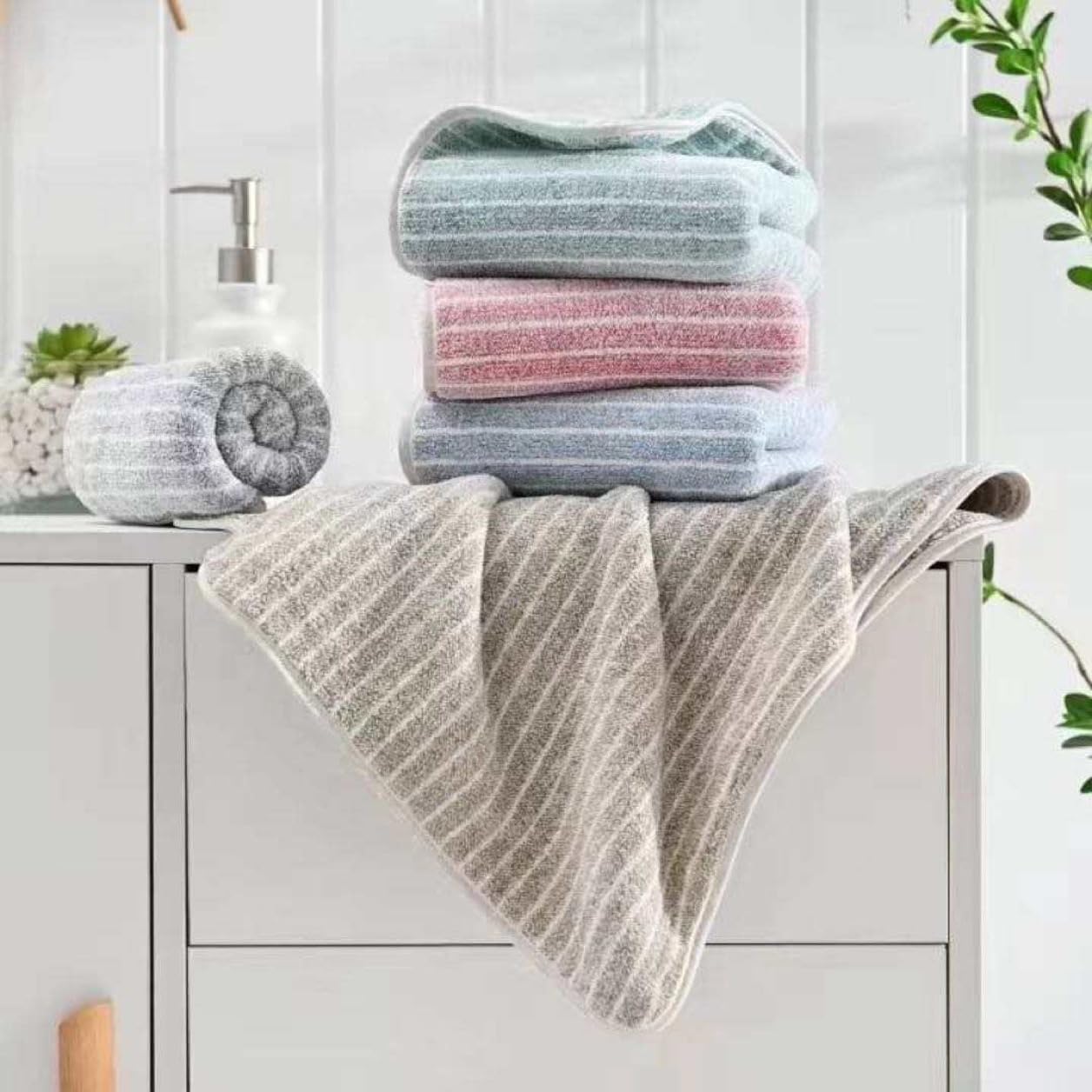 Ensemble Serviettes Velours Corail Coquitobeauty - 1 Grande 70x140 Cm + 2 à Main 35x75 Cm, Ultra Doux Et Absorbant (Gris)