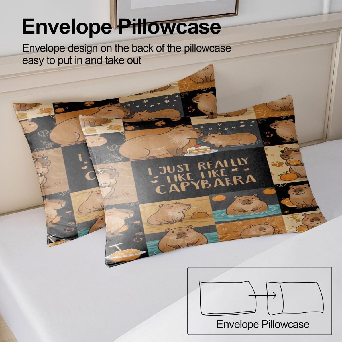 Set di biancheria da letto per letto singolo, copripiumino con federe con stampa floreale e animali in stile cartone animato, regali divertenti con capibara, 3 pezzi copripiumino (01, singolo 135 x