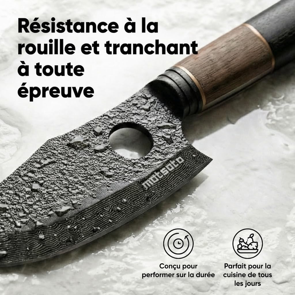 Matsato Osuren Couteau de Cuisine 16cm Lame Acier Japonais Damassé Manche Bois Ergonomique