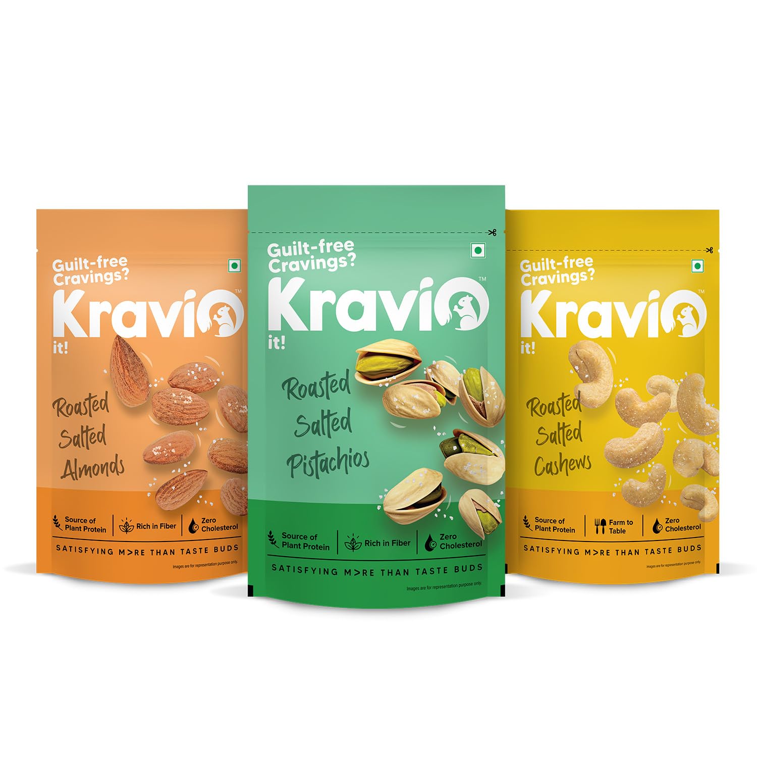 Kravio Premium Roasted Salted Cashew, Almond & Pistachio Nuts (3 X 200g) | Zero Cholesterol Natural Whole Kaju, California Badam & Inshell Pista Nuts & Dry Fruits | Crunchy Delicious Healthy Snacks