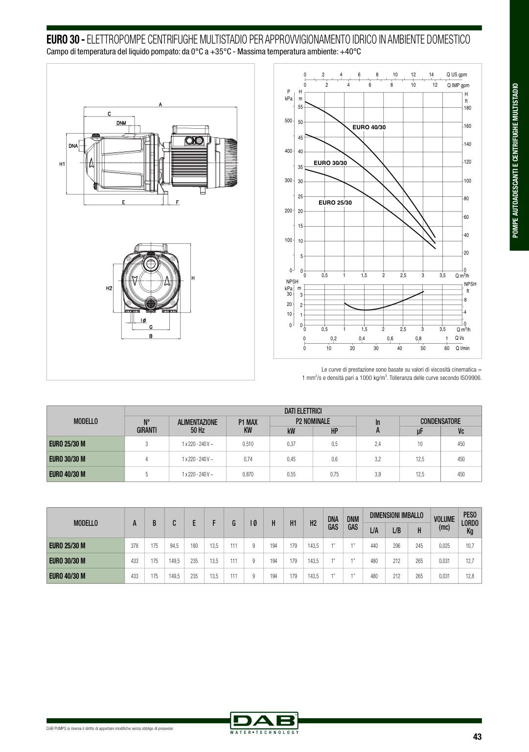 DAB EURO 30/30 M 0,6 HP Pompa centrifuga multistadio per abitazione agricoltura giardino industria