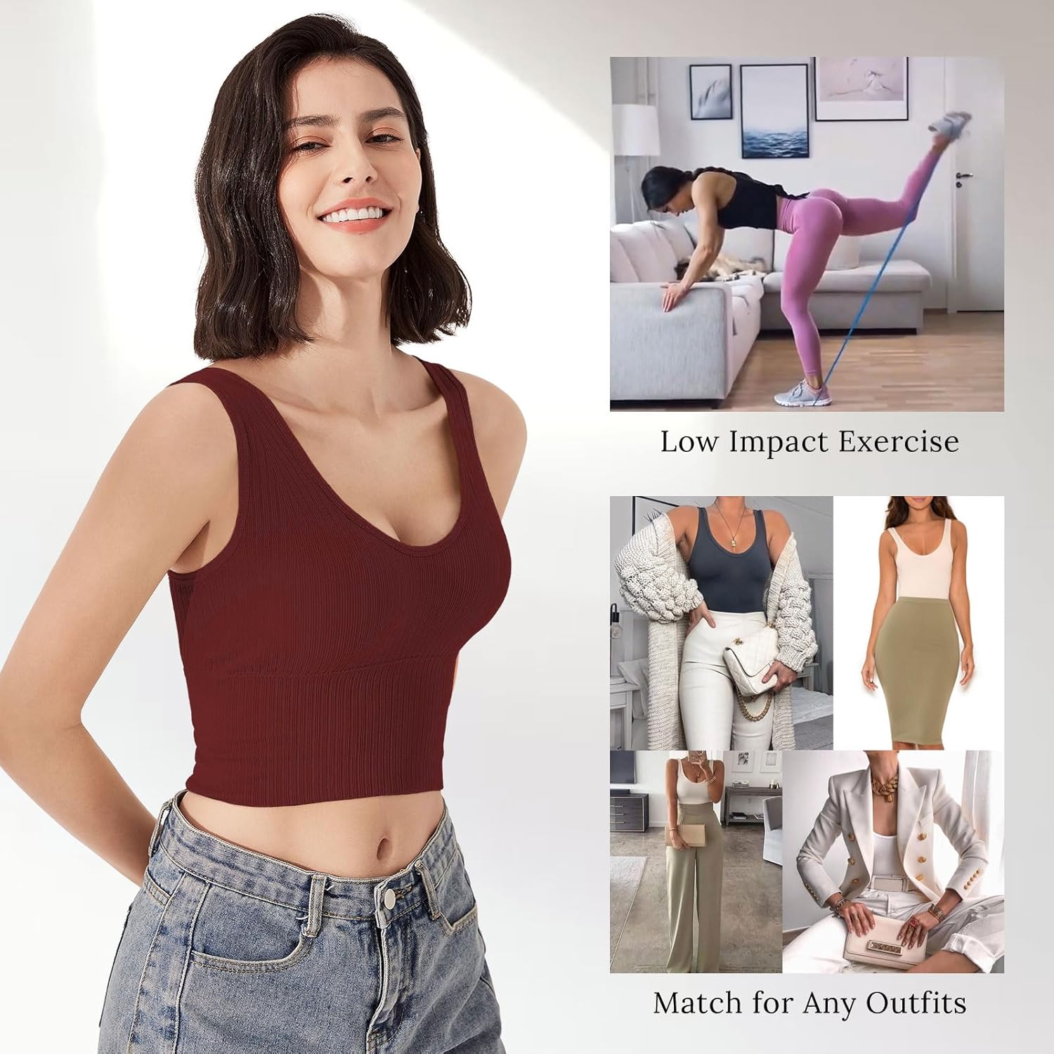 Eleplus 4 Pieces Comfy Cami Bra for Women Crop Top Yoga Bralette Longline Padded Lounge Bra Pack of 4 - Image 2