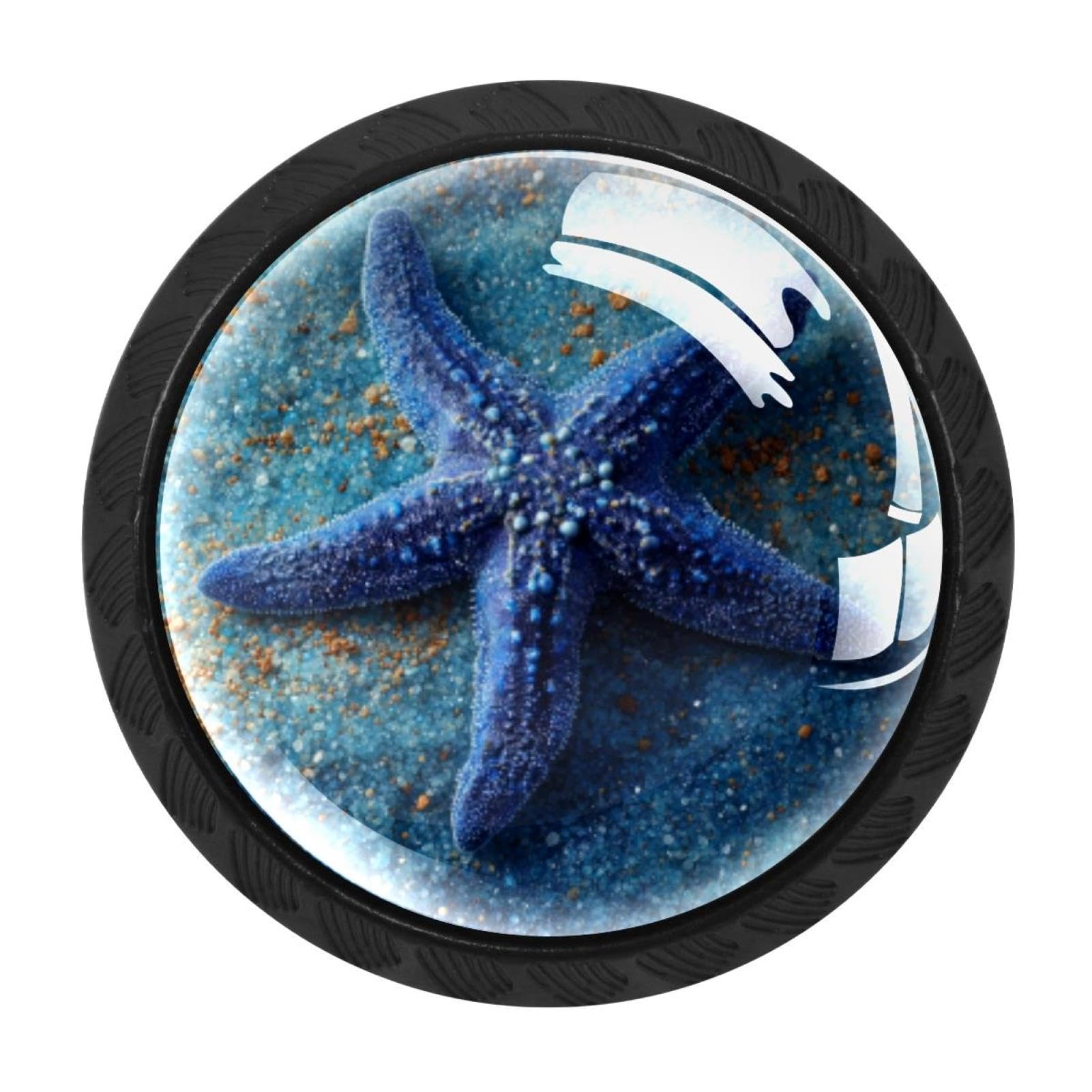 CHENZZZZ 4 Pieces Blue Starfish (1) Drawer Knobs, 35mm Black Cabinet Knobs, Drawer Pulls and Knobs, Dresser Drawer Knobs, Cabinet Hardware Kitchen Cabinet Knobs