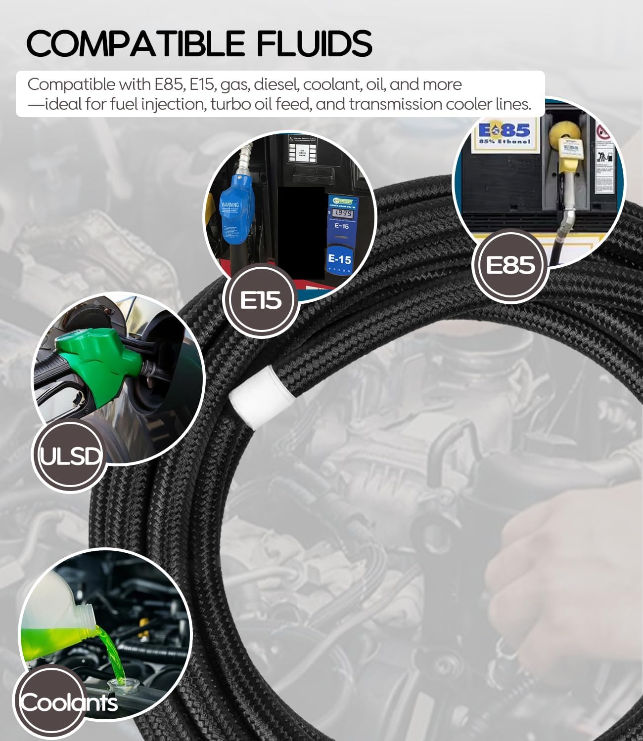 25FT 6AN 3/8" PTFE Fuel Line Kit, Nylon Stainless Steel Braided Hose with Fittings, LS Swap EFI E85 Gas Diesel Transmission Oil Cooler Fuel Hose, AN6 Fuel Injection Line for Car Truck Motorcycle