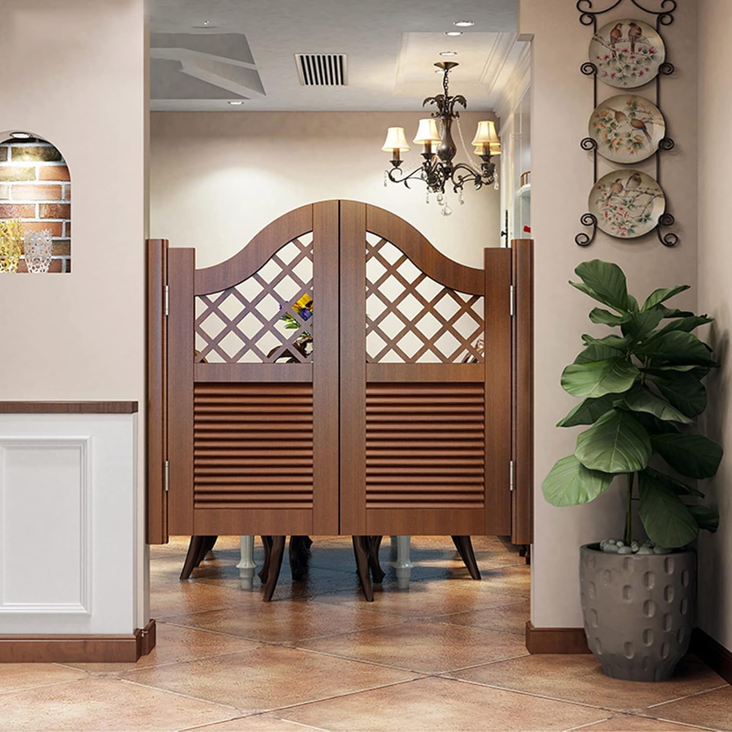 Porte Interne a persiana per caffè con Pannelli in Legno massello, Porte a Battente a Doppia Azione in Stile Saloon per Cucina, Balcone, Bar e Altro Ancora. (W32xH30in)