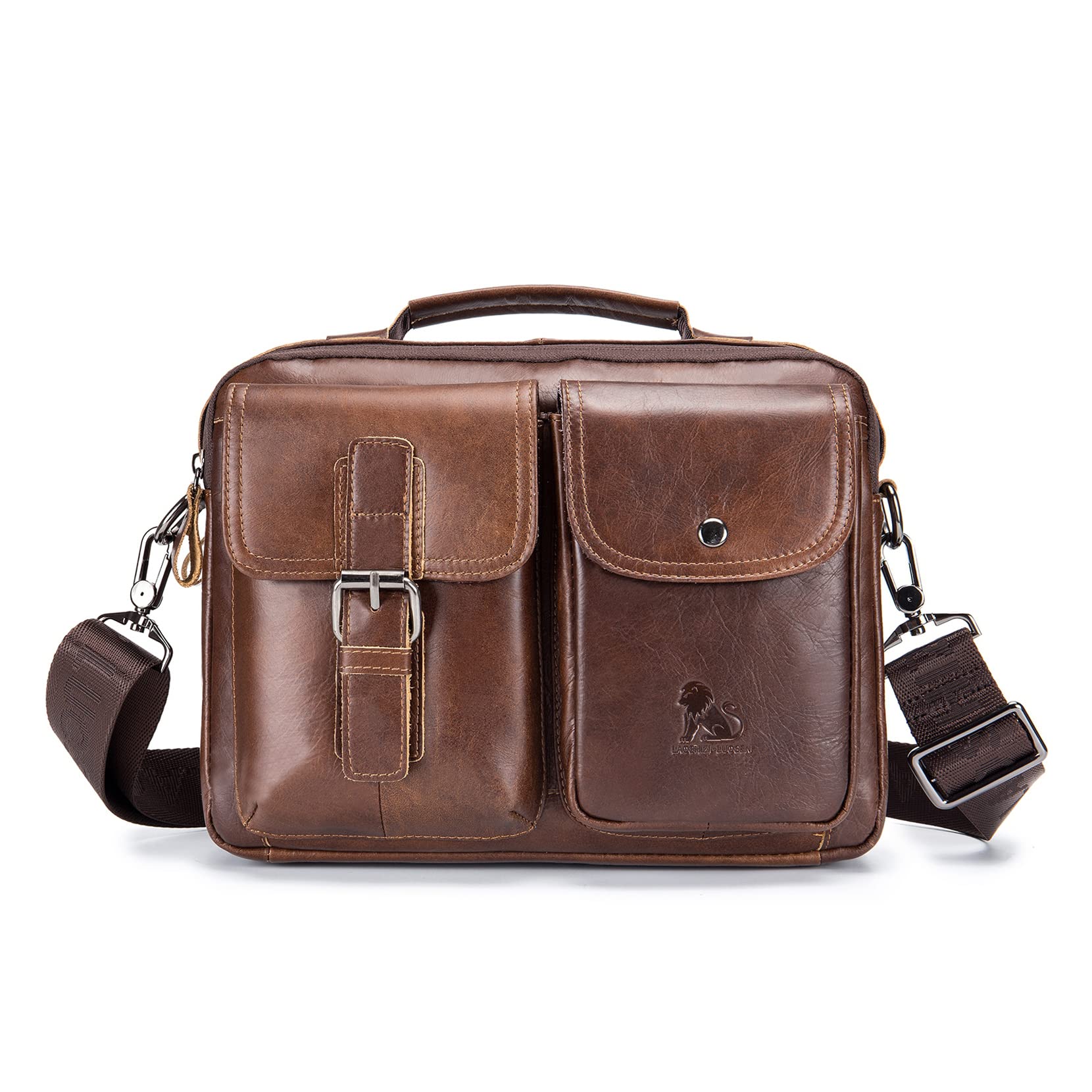 Bolsa de Hombro de Negocios Bolso Cuadrado de Cuero Para Hombre Bolso Colgante Vintage de Moda Viajes de Estudio Bolso de Bolsillo Multifuncional