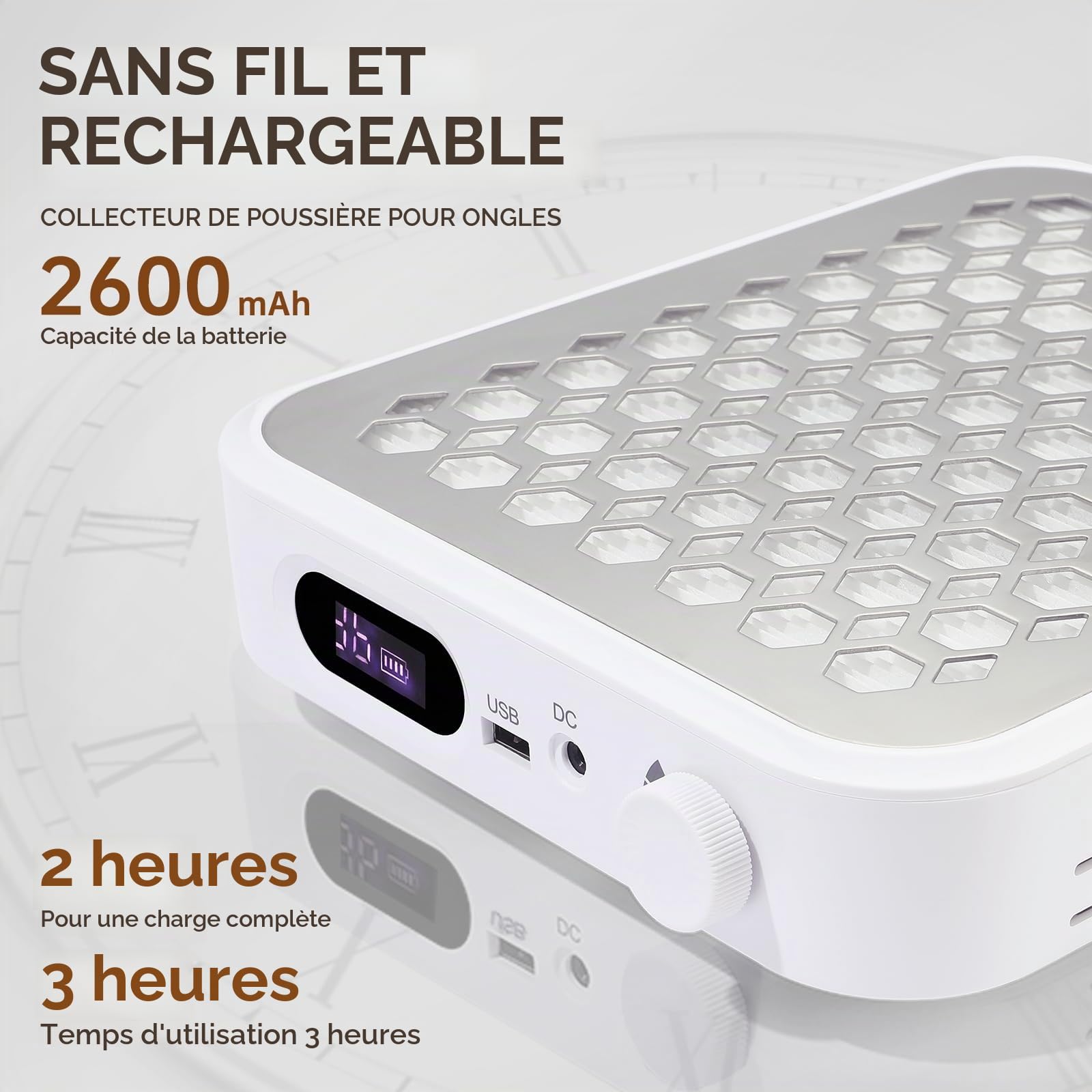 Aspirateur Ongle 800Pa, Rechargeable Aspiration Outil de Salon 5000 TR/Min