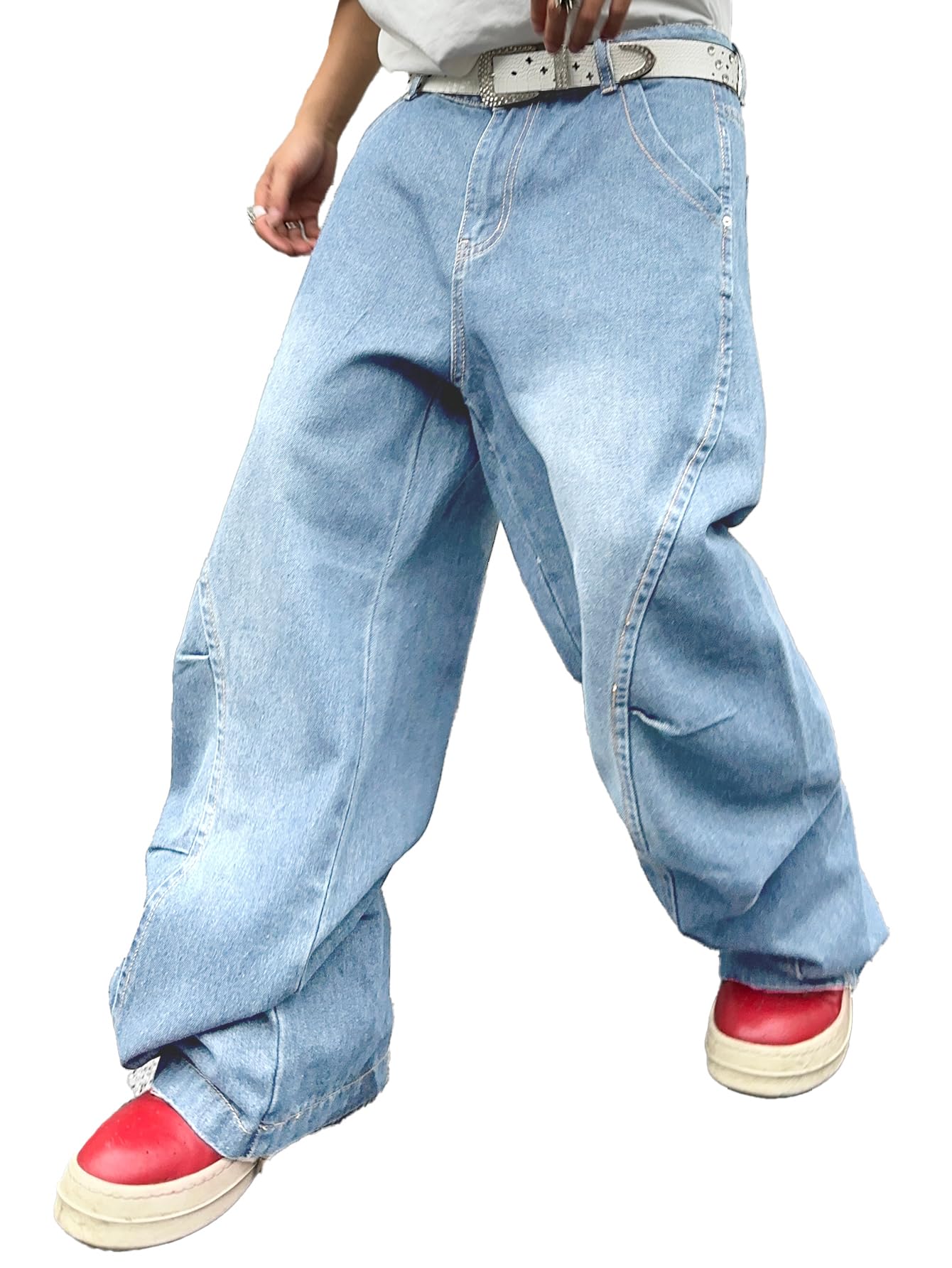 Zewool Jeans Baggy da Uomo con Cuciture Irregolari – Pantaloni in Denim Wide Leg Y2K Hip Hop Moda Casual Streetwear