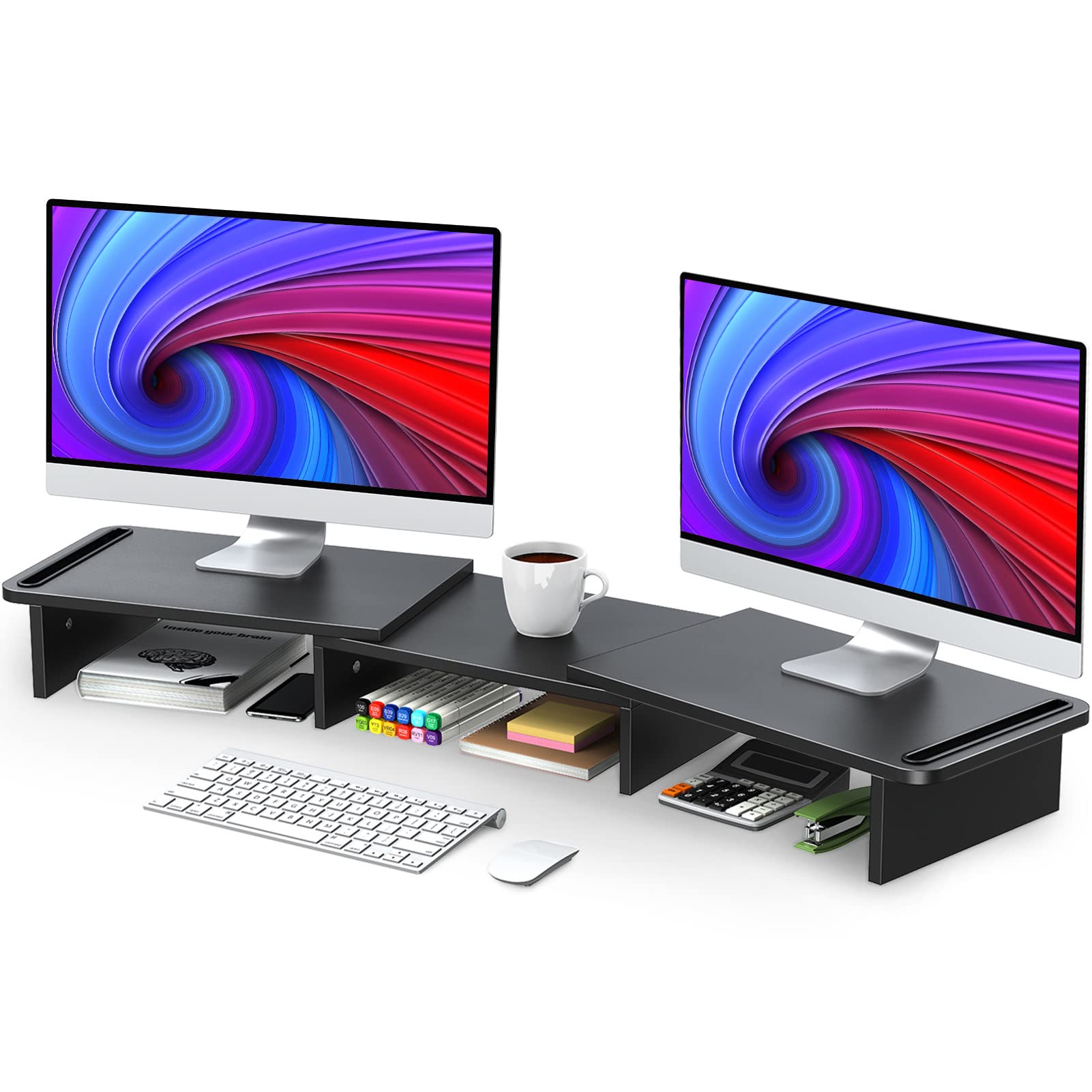 Monitor Riser Aothia Large Riser, Solid Wood UK Dual Monitor Stand