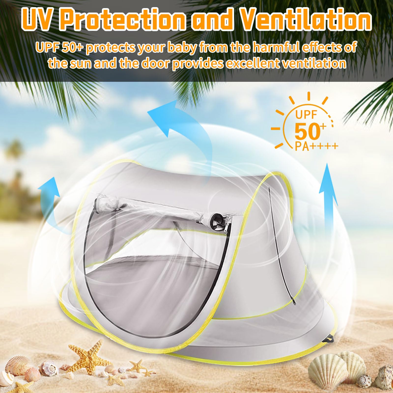 Tenda Bambini Anti-UV Piscina Spiaggia, Tenda Pop-Up Protezione SPF 50+, Tenda Alta Protezione Solare Estiva, Riparo Viaggio Campeggio Protegge Vento/Sole/Sabbia, Parasole Pieghevole Portatile Aperto