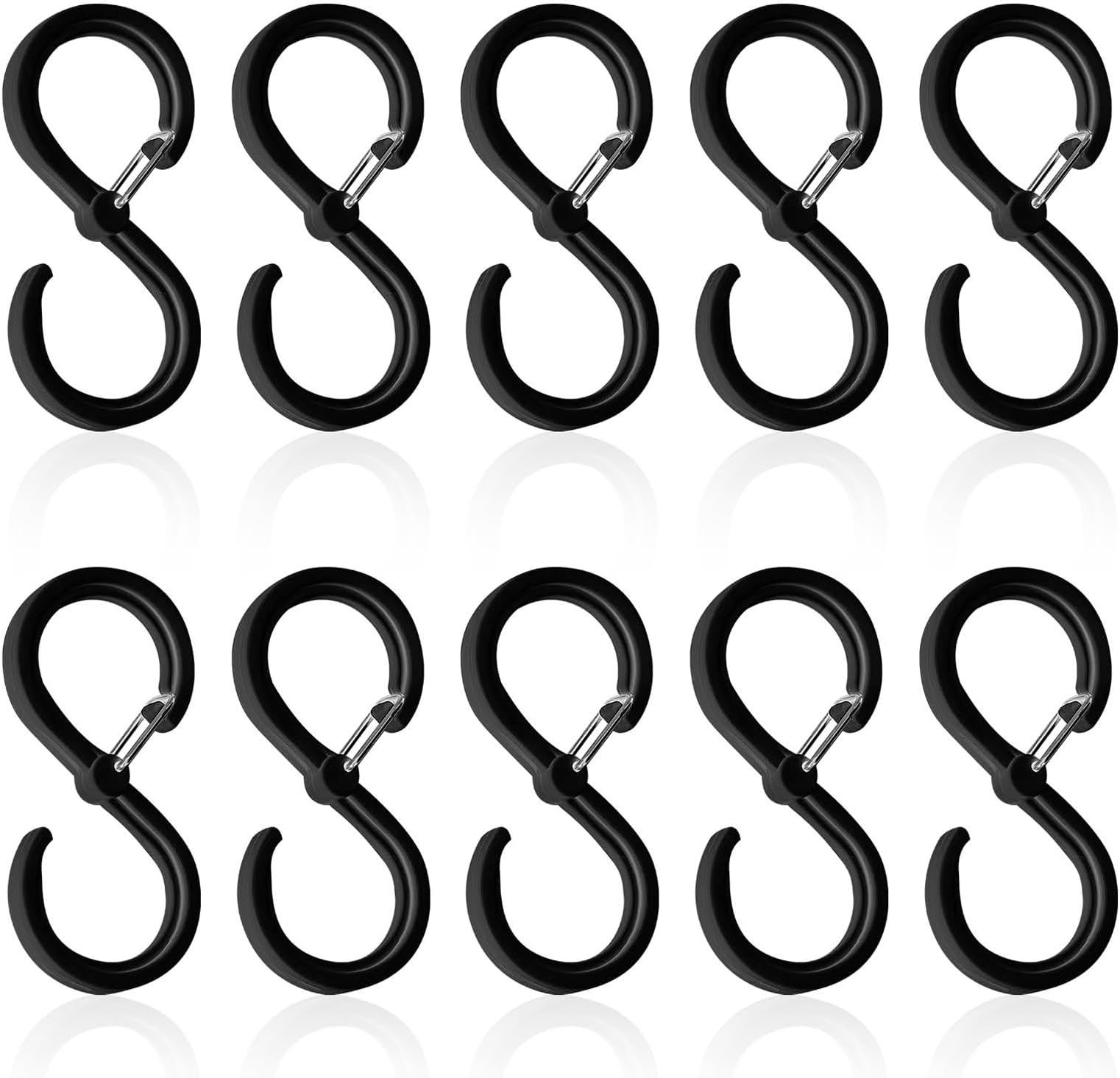 10pcs Large S Hooks for Hanging Heavy Duty, Black S Hook with Safety Buckle Pragmatic S Shaped Hanging Hooks Suitable Diameter up to 3.2cm for Kitchen Bathroom Bedroom Utensils Clothes Towels(9.2cm)