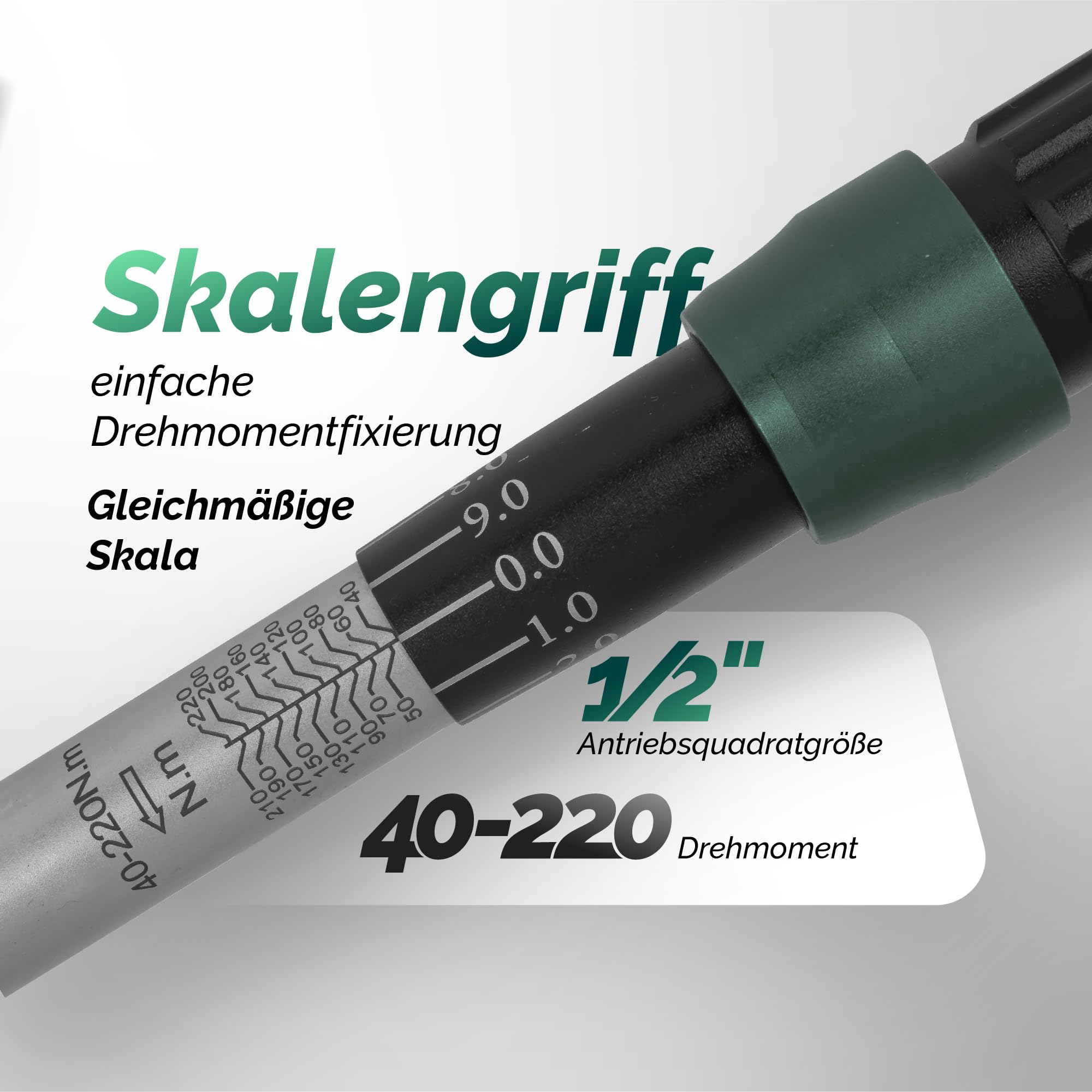 ROCKFORCE Premium - Llave dinamométrica (1/2'', 40-220 Nm, tipo clic, en maletín de plástico resistente), Llave Ajustable