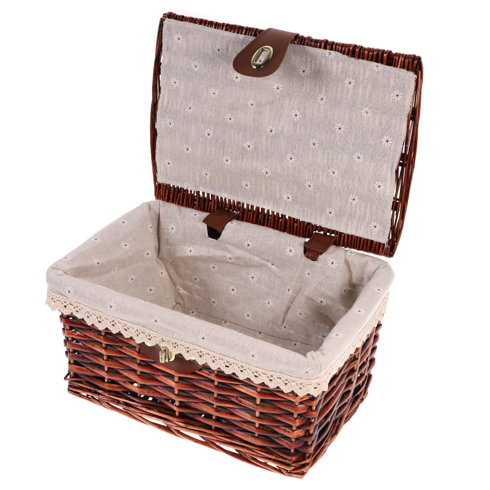 Alipis Lidded Woven Storage Basket with Liner Deep Organizing Bin for Bedroom Kitchen and Bathroom for Sundries Toys and Books Rustic Country Style Design