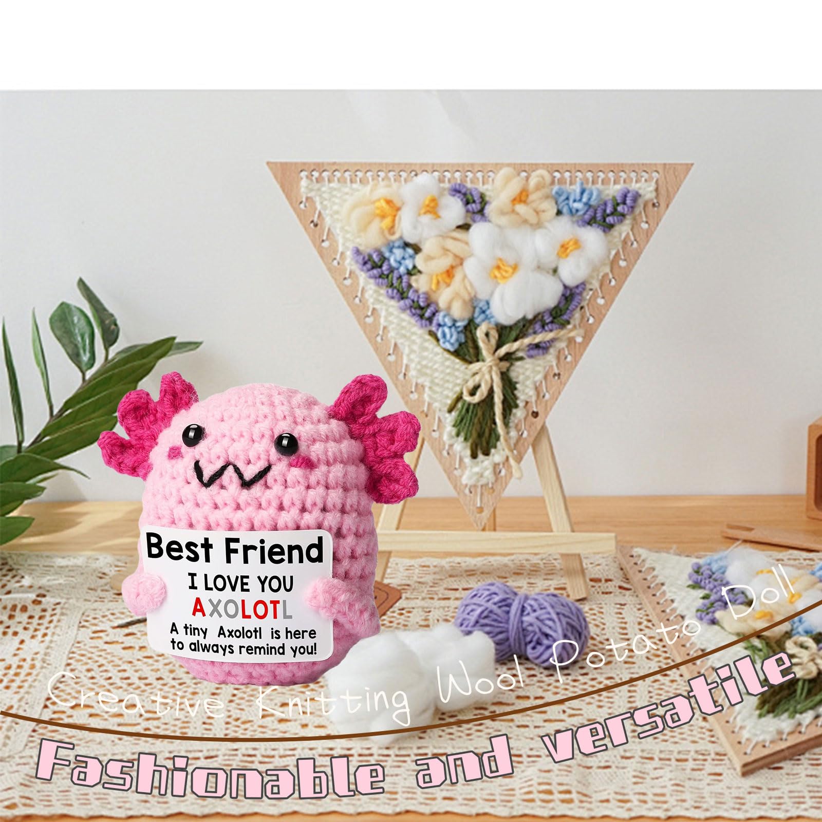 Tastetreasure Crochet Axolotl, Funny I Love You Axolotl Plush Doll with Positive Quote Card, Cute Hand-Knitted Stuffed Animal - Image 4