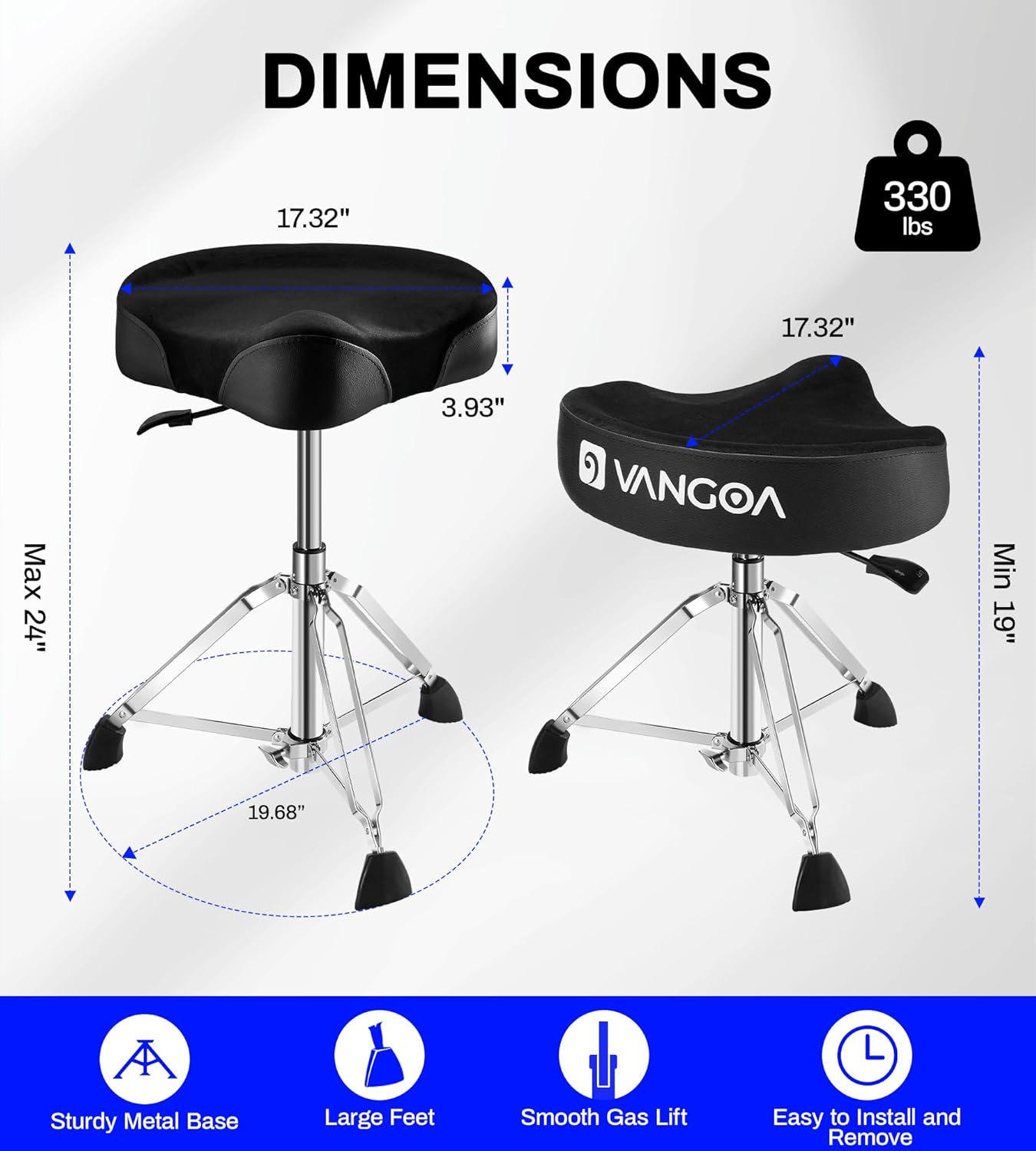 Vangoa Saddle Drum Throne, Hydraulic Heavy Duty Drum Seat Stool Chair Height Adjustable, Motorcycle Style, for Adults Drummers