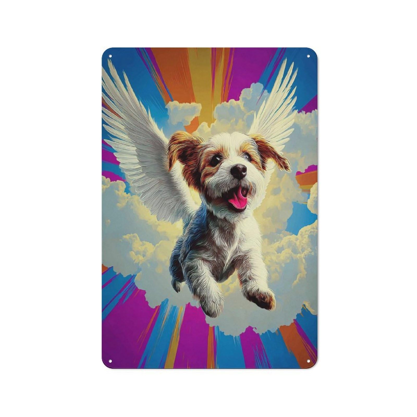Junmoney Angel Dog In Sky Art Print Metal Wall Decor Sign, Easy To Hang Plaque For Living Room, Kitchen, Hallway Or Home Bar, 30X20cm