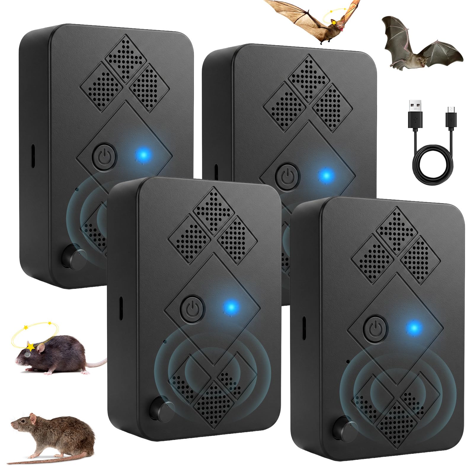 2026 Upgraded Bat Fortress Mini Repeller Indoor Deterrent 4Pack Adjustable Ultrasonic Bat Repellent Devices Outdoor Battery Operated Bat Repeller, Friendly to Human &amp; Pet