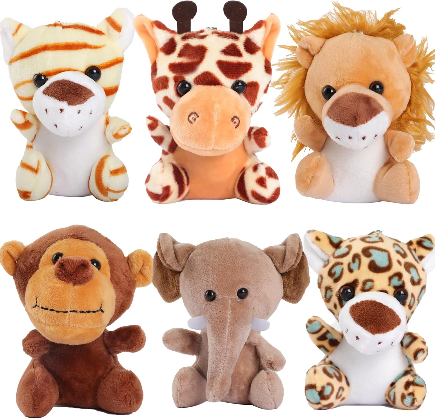 Safari Plush Toy Keychains (6 PCS) - Jungle Stuffed Animals for Themed Party & Kindergarten Awards