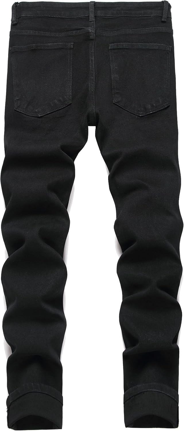 LZLER Mens Ripped Jeans,Distressed Destroyed Slim Fit Straight Leg Denim Pant with Holes - Image 2
