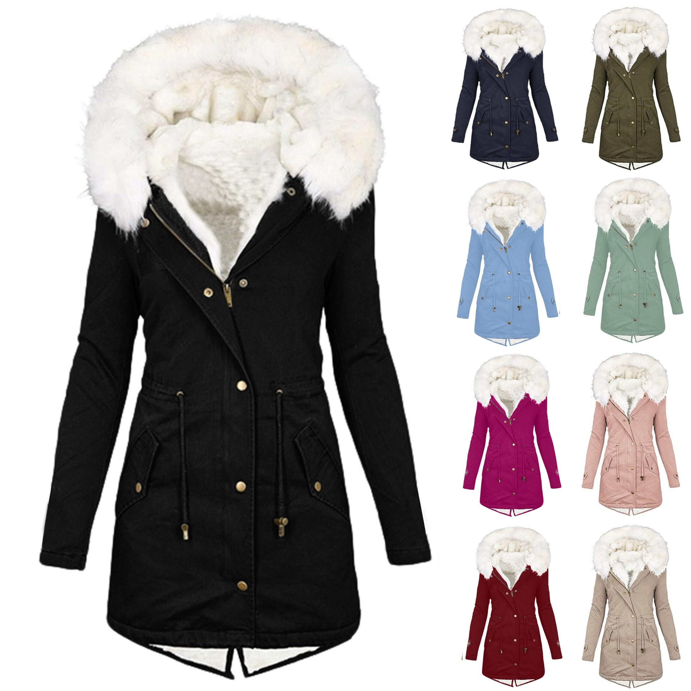 Manteau Polaire Femme Hiver Longue Veste Polaire Femme Avec Capuche Jacket Chaud Couleur Unie Manteaux Zippé À Capuche Veste Chaude D'hiver Pour Femmes Hiver Épaissir Parka Outercoat Avec Poches