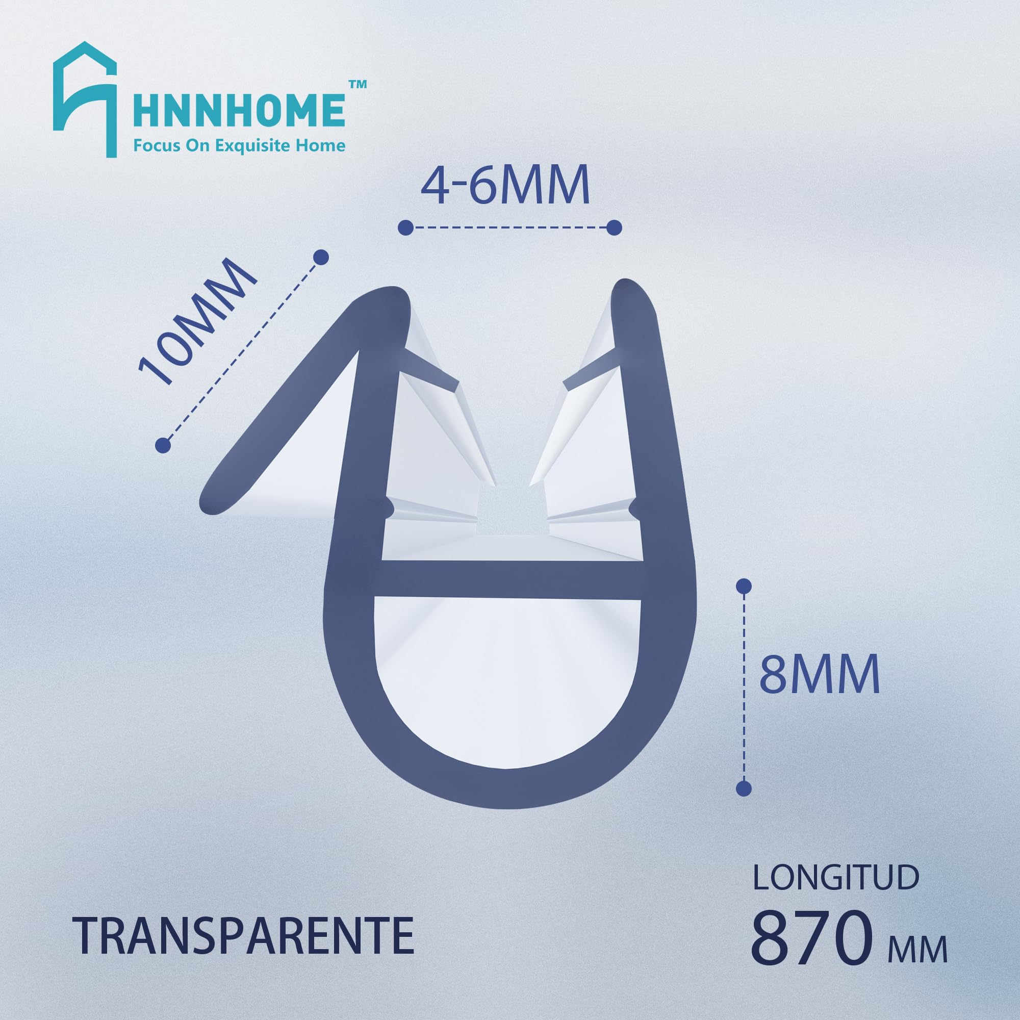Tira de sellado de HNNHOME para mampara de ducha de 870 mm para cristal recto y curvado de 4-6 mm hasta 8 mm