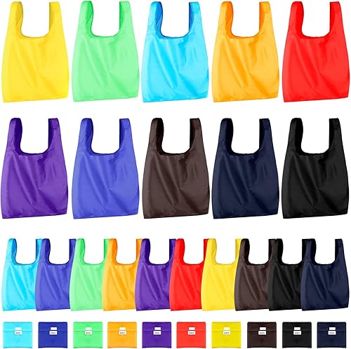 Paquete de 40 bolsas reutilizables para compras bolsas plegables de nailon lavables y reutilizables con asas grandes bolsas impermeables para mujer