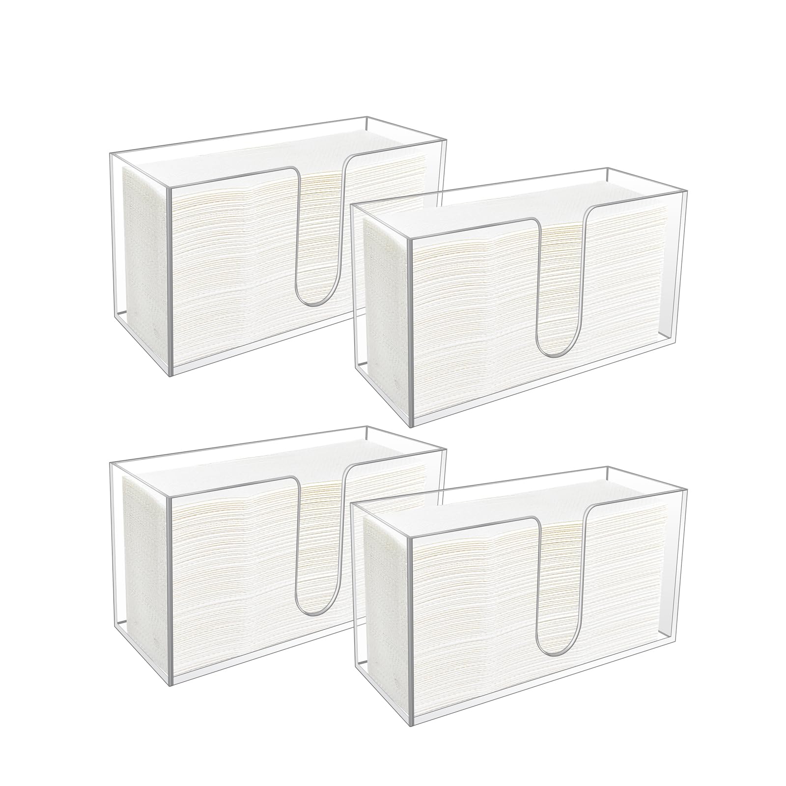Paquete de 4 soportes acrílicos para toallas de papel, dispensador de toallas de papel para encimera/servilletero acrílico (acrílico de 5 mm), toallas de papel plegables en C o multipliegues, para
