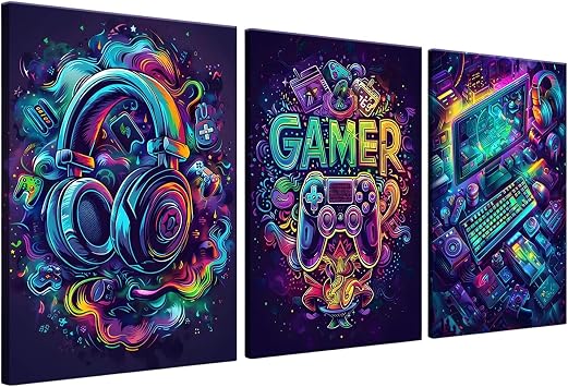 Cerulume 3Pcs Gaming Posters, Gaming Wall Art 30x40cm/12x16in Gamings Bedroom Accessories Unframed, Game Room Decor Teen Boys Room Decor Accessories, Canvas Wall Art Set