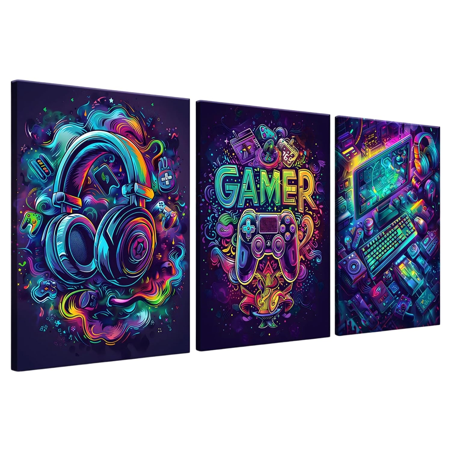Cerulume 3Pcs Gaming Posters, Gaming Wall Art 30x40cm/12x16in Gamings Bedroom Accessories Unframed, Game Room Decor Teen Boys Room Decor Accessories, Canvas Wall Art Set