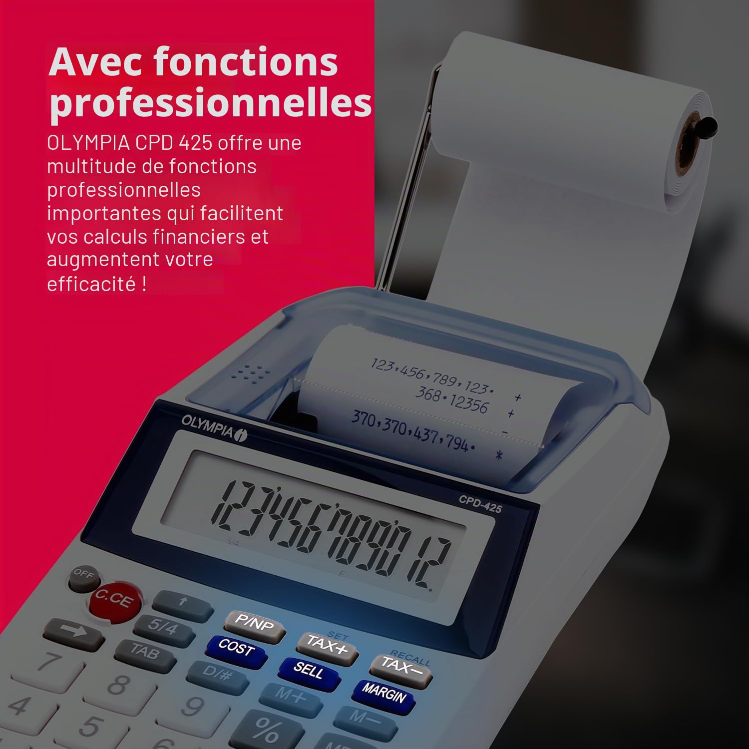 Olympia Calculatrice de bureau avec rouleau de papier, écran LCD 12 chiffres, largeur 57 mm
