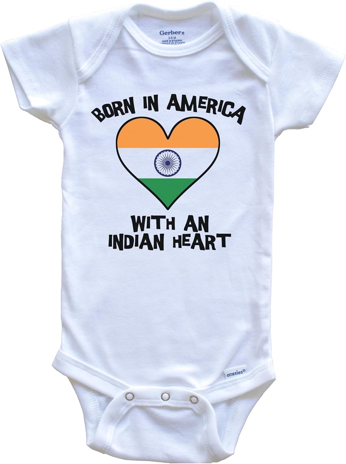 Born in America with A Indian Heart One Piece Baby Bodysuit India Flag Baby Bodysuit