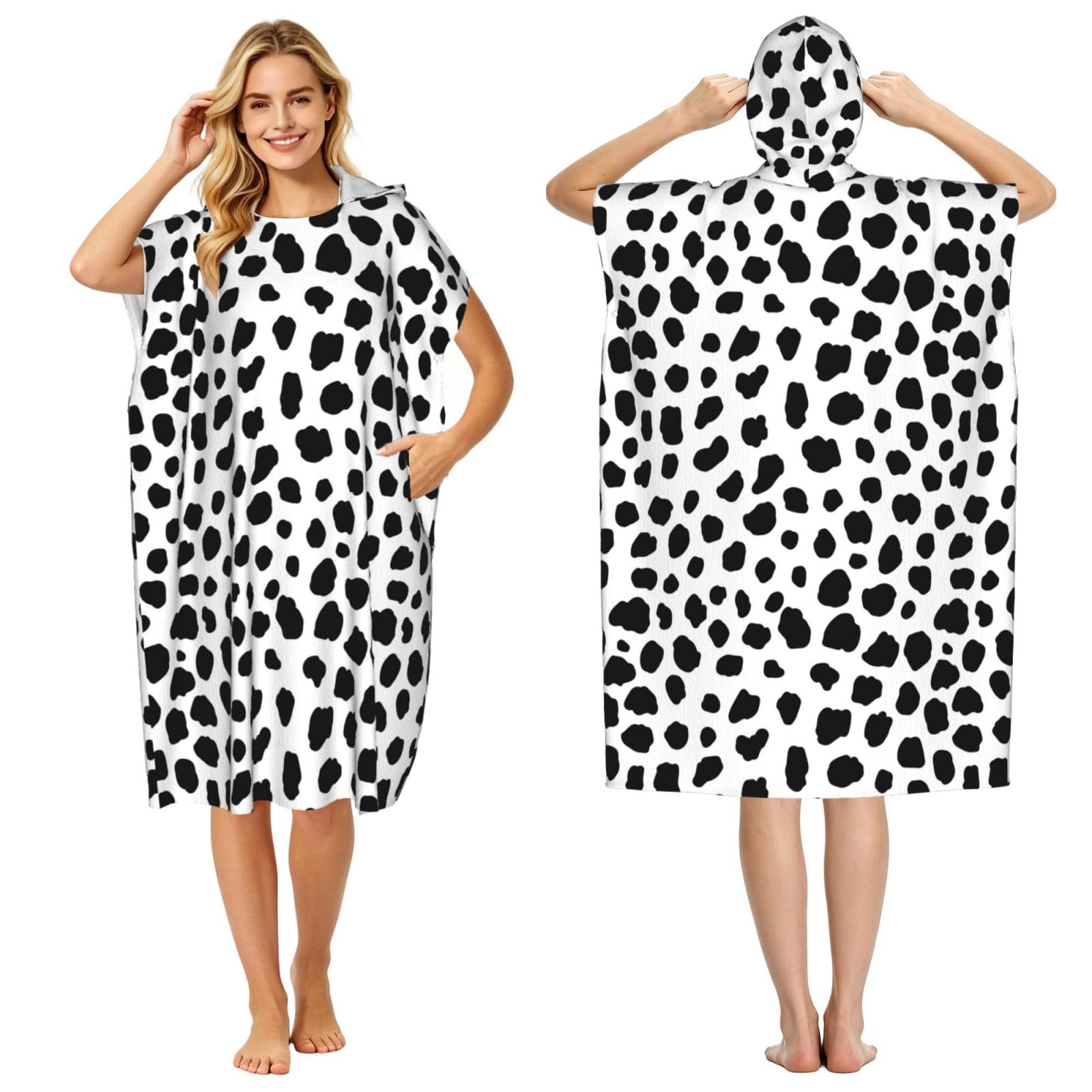 Poadnly Dalmatian Dog Pattern, Adult Hooded Beach Towel 90 x 110 cm,Changing Bath Robe, Surf Poncho Towel For Women Men