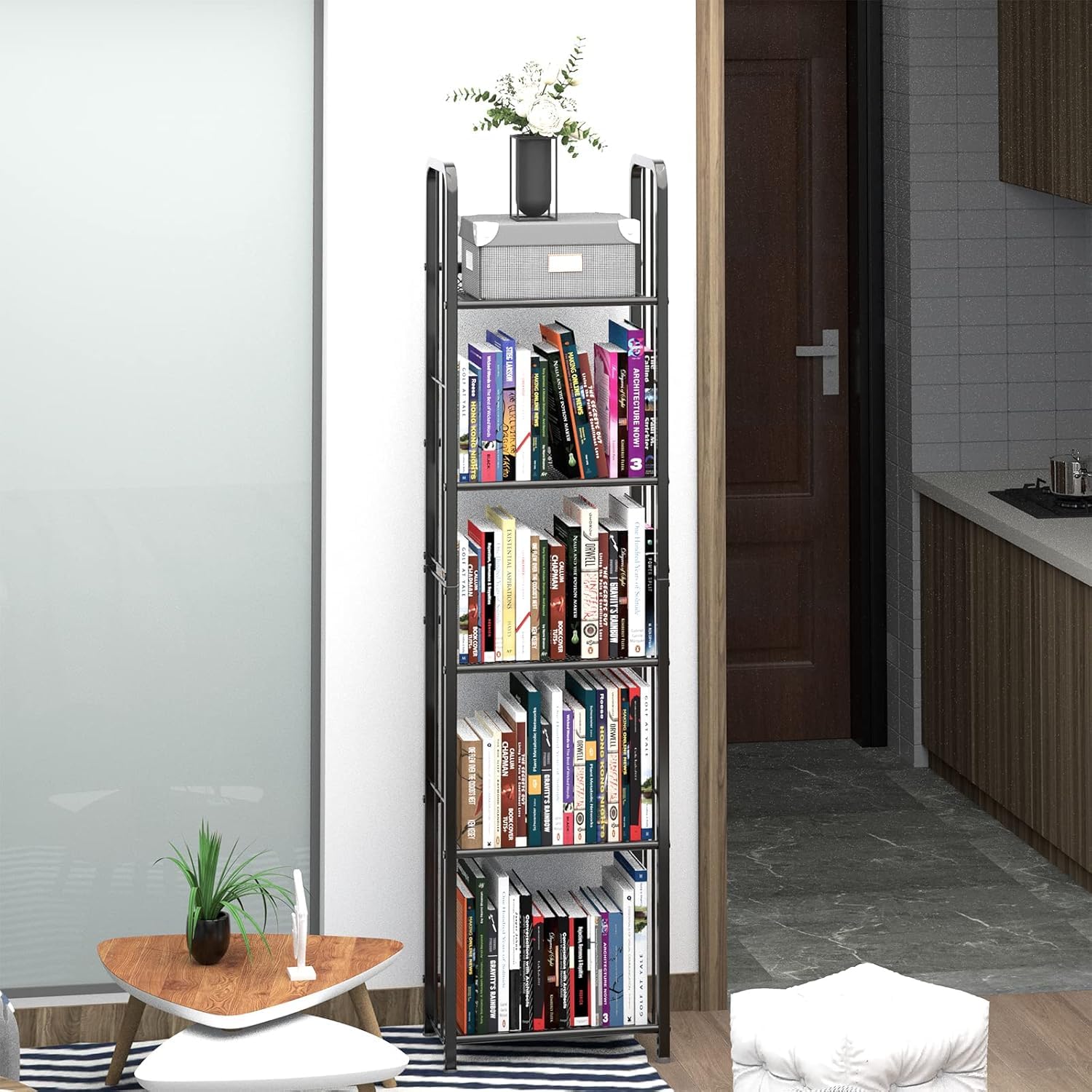 Estantería de 5 niveles, estantería independiente, estantería de oficina, estantería de pie, marco de metal estable, estantería de almacenamiento para salón, dormitorio, oficina, estudio, estilo