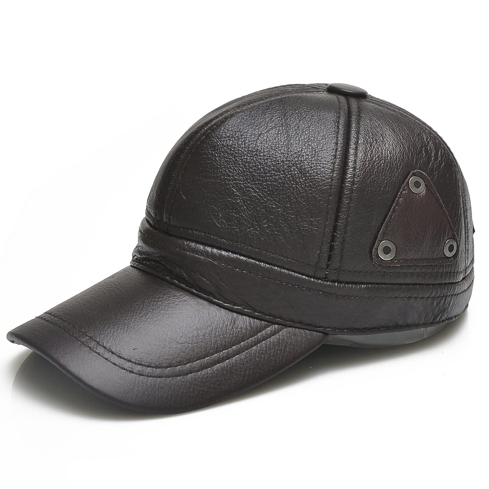 WHSPORT Uomo Cappellini da Baseball Classic Cappelli Pelle Regolabili Baseball Berretti con Paraorecchie Autunno/Inverno (Color : Coffee Color, Size : One Size)