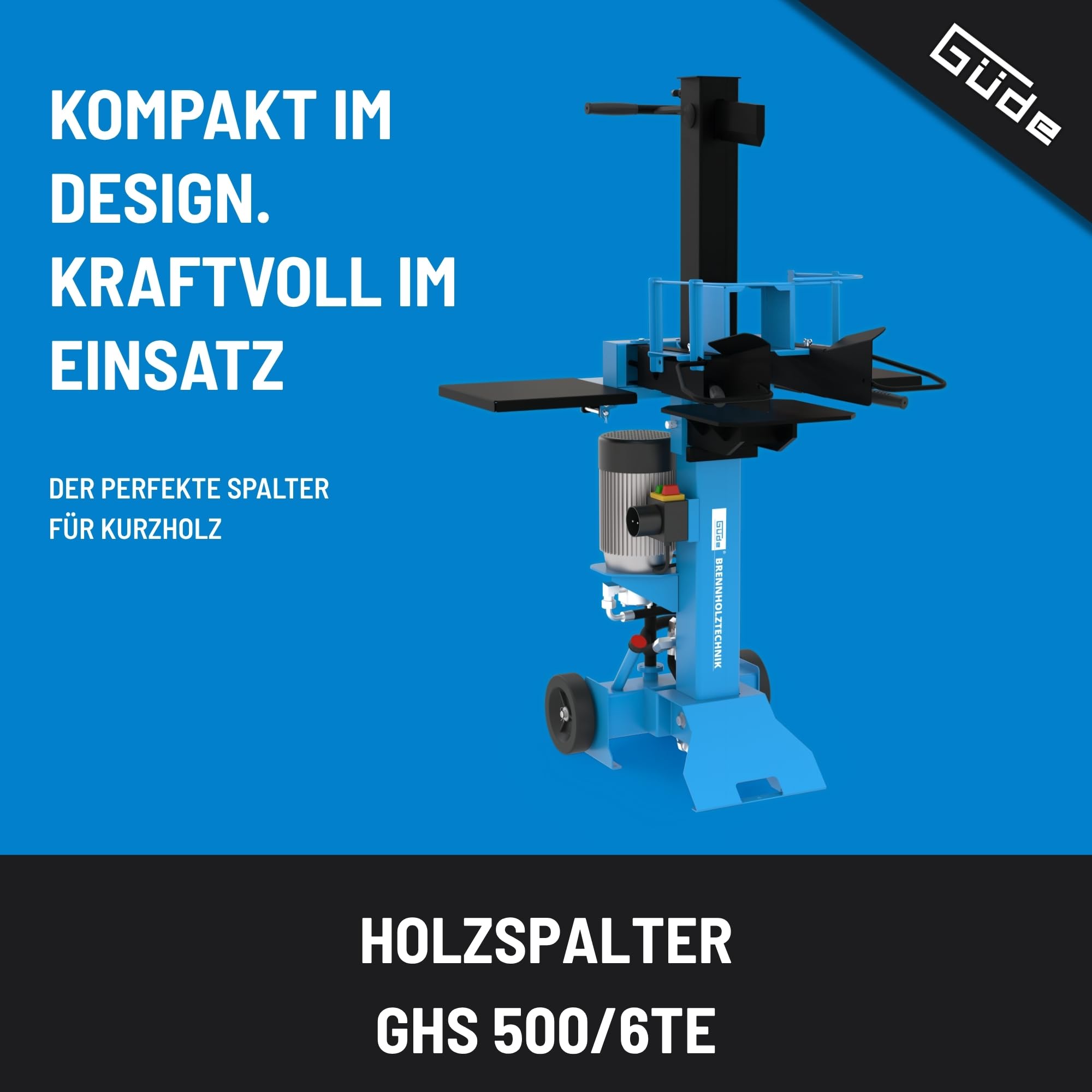 Güde Spaccalegna GHS 500/6TE (230 V, 3000 W, forza di spaccatura 6 tonnellate, pompa idraulica di alta qualità, pressione dell'olio 200 bar, corsa graduale, spaccatura Ø 300 mm, lunghezza 500 mm)