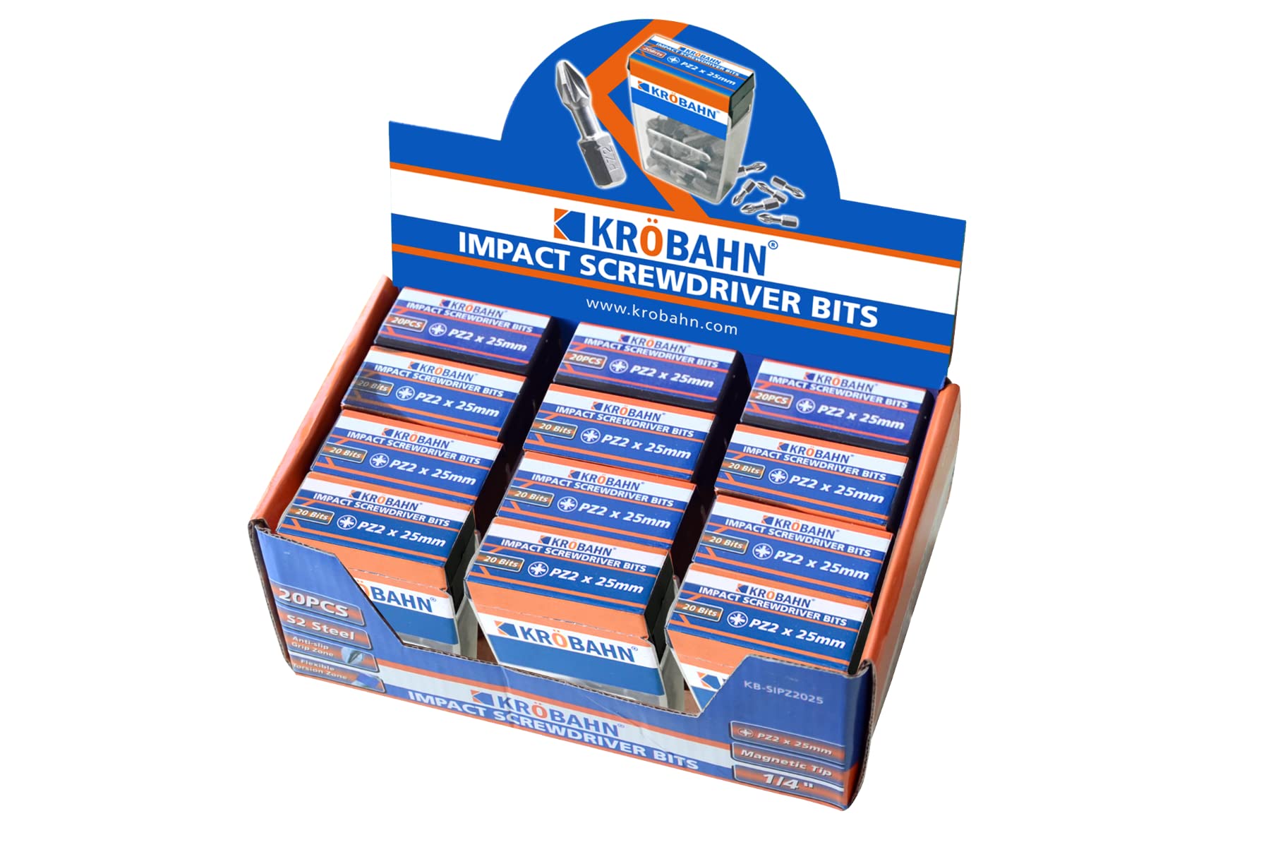 Krobahn Impact Screwdriver Bits Pz2 X 25Mm X 20Bits