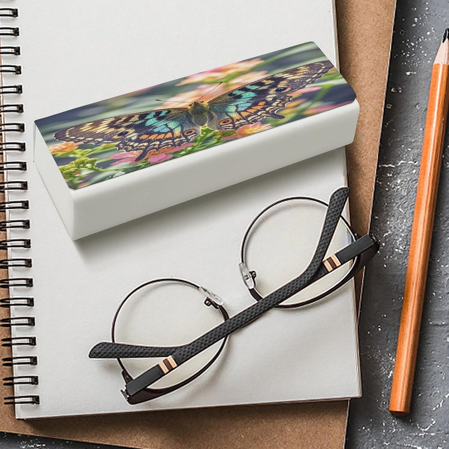 Butterfly Eyeglasses Case Hard Shell for Men Women PU Leather Eyeglass Cover Fashionable Travel Sunglasses Cases Portable Reading Glasses Cover with Cleaning Cloth image 4