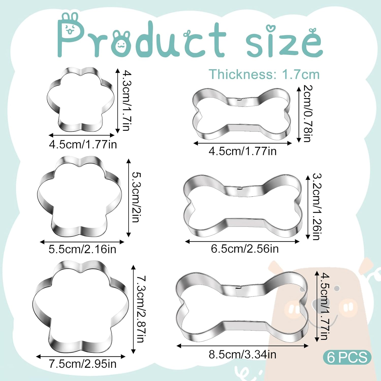 6 PCS Bone and Dog Footprints Cookie Cutters Set 3 Sizes Stainless Steel Dog Bone Cookie Cutter DogsTreat Cutters Dogs Shaped Cookies Cutter for Homemade Baking Theme Party Cat Homemade Treats Silv - Image 2